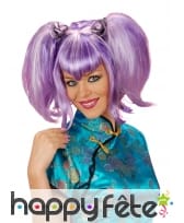Perruque violette manga à double couettes