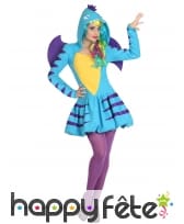 Robe à capuche de dragon bleu pour femme