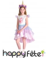 Robe asymétrique de petite licorne blanc et rose