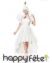 Robe blanche de Cygne queue de pie avec coiffe