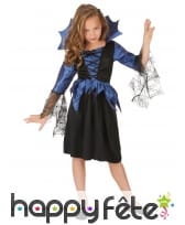 Robe bleue noir manches araignées pour fillette