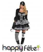 Robe courte de pirate rayée noir et blanc, femme