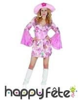 Robe courte hippie à motifs rose avec chapeau, image 3