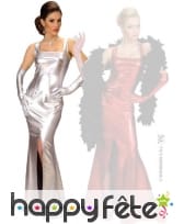 Robe de cocktail stretch argentée et gants