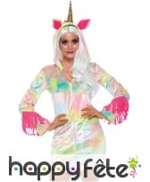 Robe de licorne multicolore à capuche pour femme