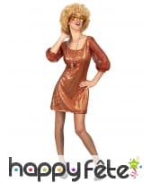 Robe disco orange paillettée pour femme