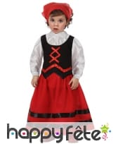 Robe de petite bergère noire et rouge d'antan