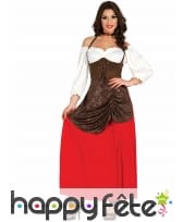 Robe de tavernière du Moyen âge marron et rouge