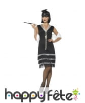 Robe flapper chic noire avec étole blanche, image 1