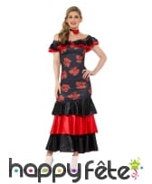 Robe Flamenco noir et rouge motifs fleurs