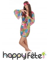 Robe hippie courte imprimé fleurs manches évasées, image 1