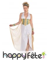 Robe longue blanche de déesse avec corset doré