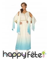 Robe longue de déesse grecque bleu dégradé blanc