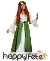 Robe Médiévale blanche et verte avec corset