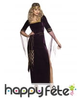Robe médiévale en velours violet et doré, femme