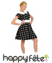 Robe noire à pois pour femme, années 50