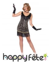 Robe noire charleston sequins dorés et franges