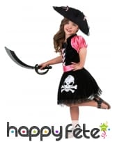 Robe noire rose de petite piratesse tête de mort, image 1