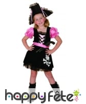 Robe noire rose de petite piratesse tête de mort, image 3
