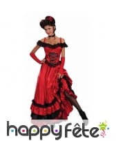 Robe rouge et noire de saloon à volants