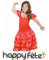 Robe Rouge Pois Blanc de petite danseuse Flamenco, image 1