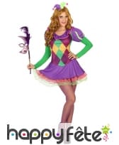 Robe violette arlequin et mini chapeau