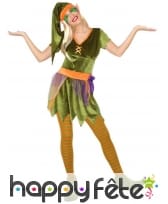 Robe verte de lutin, effet velours pour femme