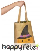 Sac à bonbons beige imprimé citrouille 43cm, image 2