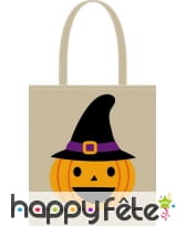 Sac à bonbons beige imprimé citrouille 43cm, image 3