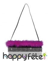 Sac à main noir froufrous rose et strass