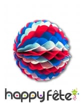 Suspension boule alvéolée bleu blanc rouge 50cm