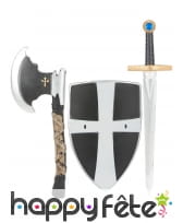 Set bouclier, épée et hache médiévale en plastique, image 1