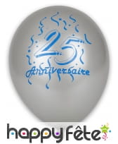 Sachet de 8 ballons 25ème anniversaire argenté