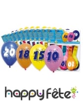 Sachet de 8 ballons nombre ou chiffre multicolores