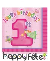 Serviettes en papier 1er anniversaire rose