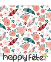 Serviettes imprimé plumes et fleurs colorées