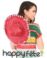 Sombrero rose contours en pompons blancs, image 2