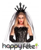 Serre tête couronne noire avec long voile de tulle