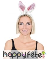 Serre tete oreilles de lapin blanches et rose