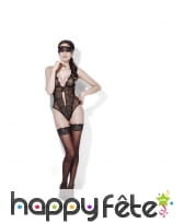 Sous-v&ecirc;tement body et masque en dentelles noires, image 2