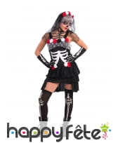 Tenue courte noire rouge Dia de los muertos femme