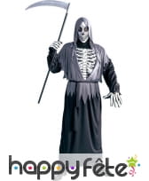 Costume De Faucheuse Adulte Halloween - Cape Noire Avec Capuche, Masque Squelette, Gants Et Faucille