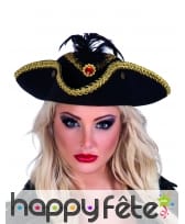 Tricorne de pirate contour doré pour femme
