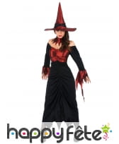 Tenue de sorcière haut rouge satiné pour femme