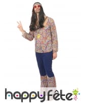 Tenue hippie bleue et motifs années 60 pour homme, image 1