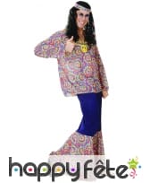 Tenue hippie bleue et motifs années 60 pour homme, image 3