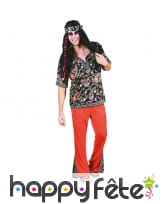 Tenue hippie rouge avec haut fleuri pour homme