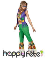 Tenue Hippie verte et fleurie pour femme, image 1
