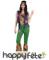 Tenue Hippie verte et fleurie pour femme, image 3