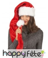 Très long bonnet de Noël rouge effet velours, image 2
